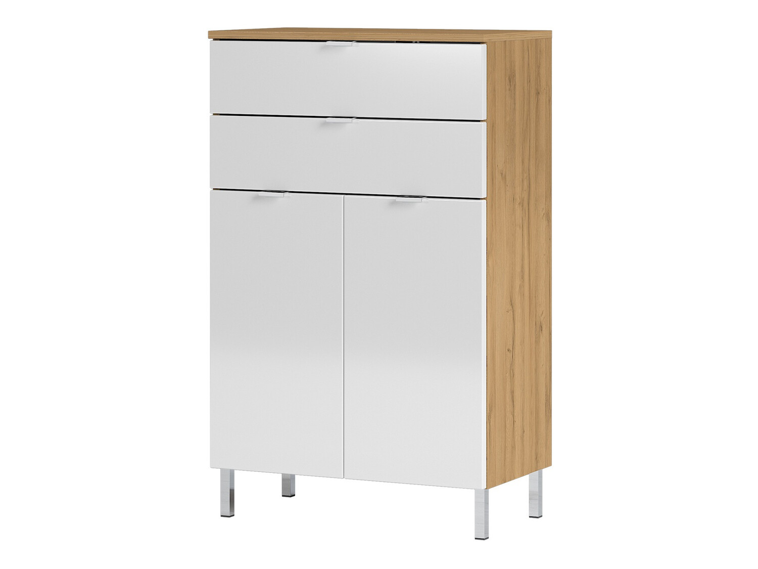 Prostostoječa Kopalniška omarica Lomcamo 102 (Sijaj bela + Hrast Grandson)