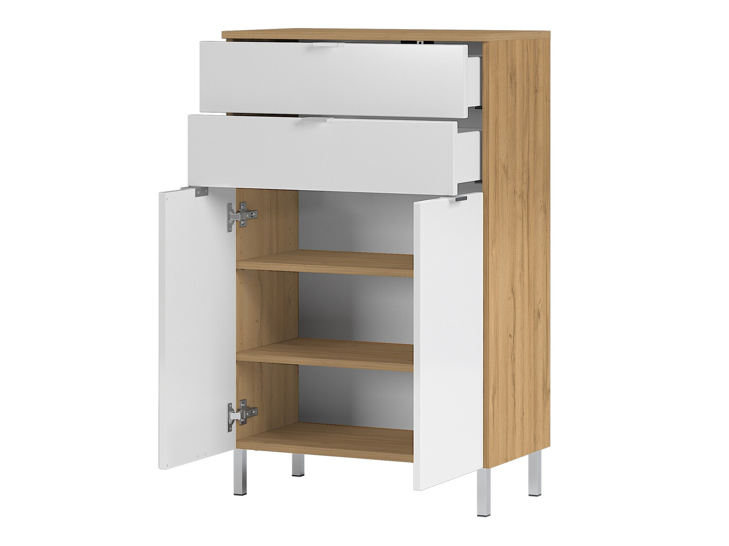 Prostostoječa Kopalniška omarica Lomcamo 102 (Sijaj bela + Hrast Grandson)