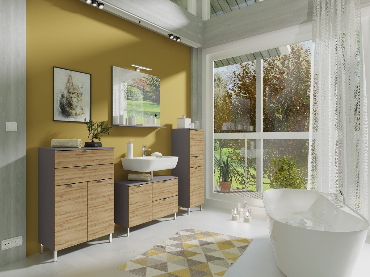 Prostostoječa Kopalniška omarica Lomcamo 103 (Hrast Grandson + Grafit)