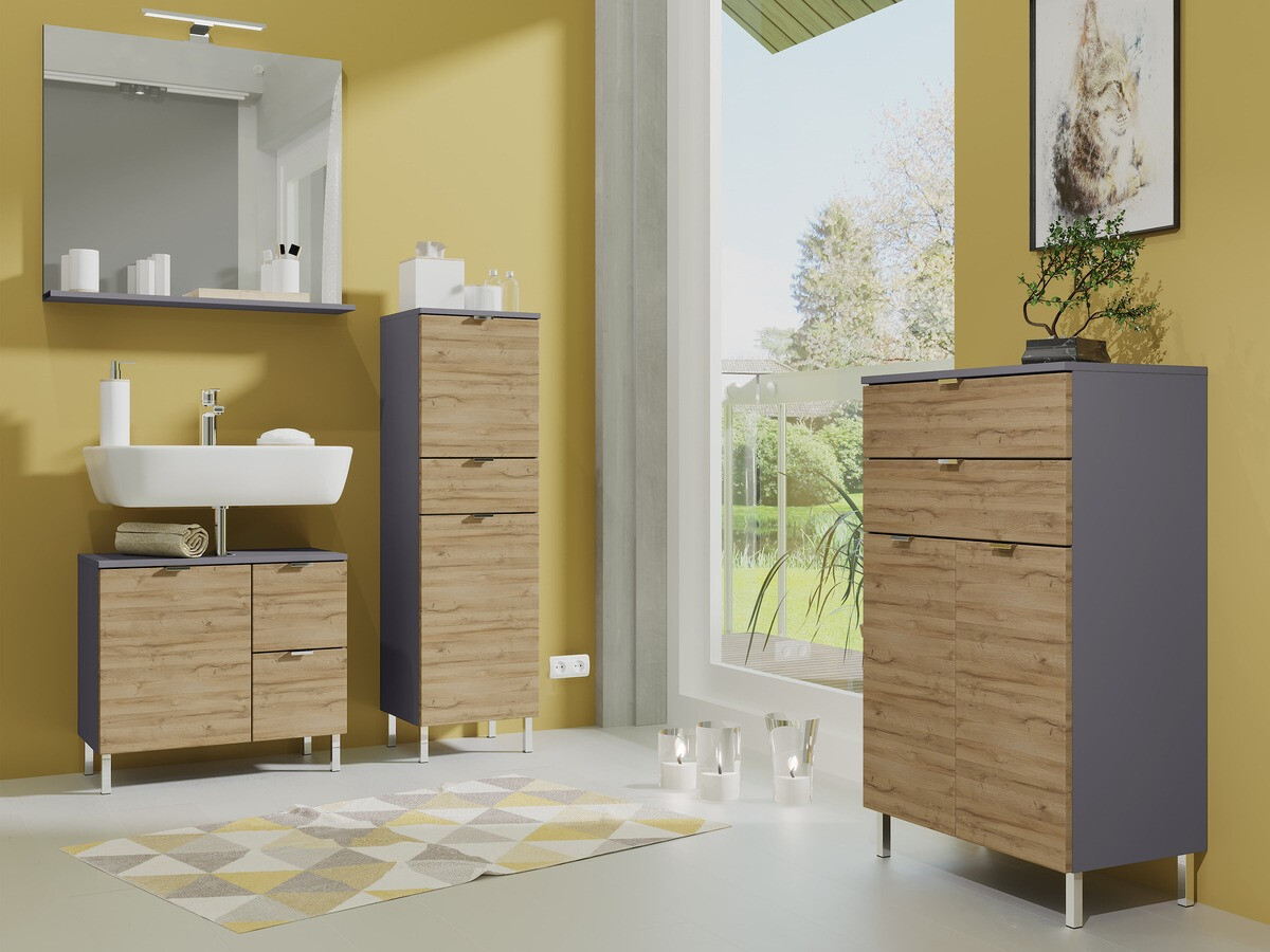 Prostostoječa Kopalniška omarica Lomcamo 103 (Hrast Grandson + Grafit)