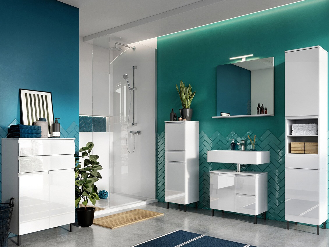 Prostostoječa Kopalniška omarica Talmira 100 (Sijaj bela + Bela)