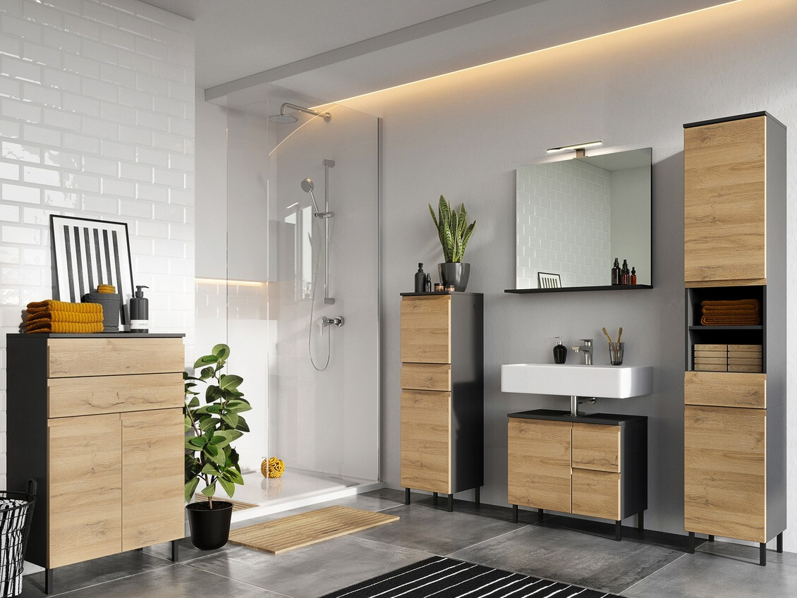 Prostostoječa Kopalniška omarica Talmira 101 (Grafit + Grande hrast)