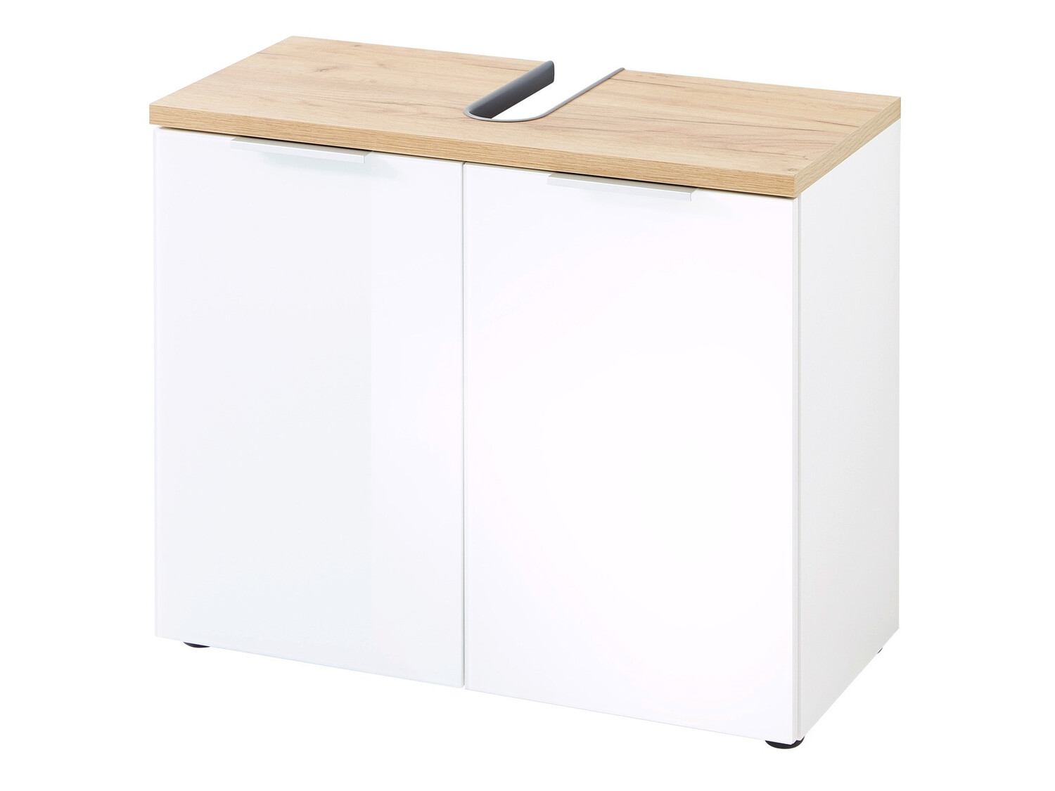 Prostostoječa kopalniška omarica za umivalnik Levciro 102 (Sijaj bela + Navarra hrast)