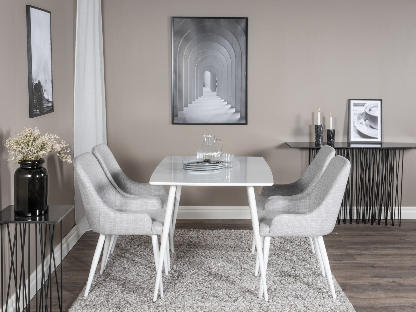 Jedilniški komplet Dallas 1895 (Bela + Svetlo siva)