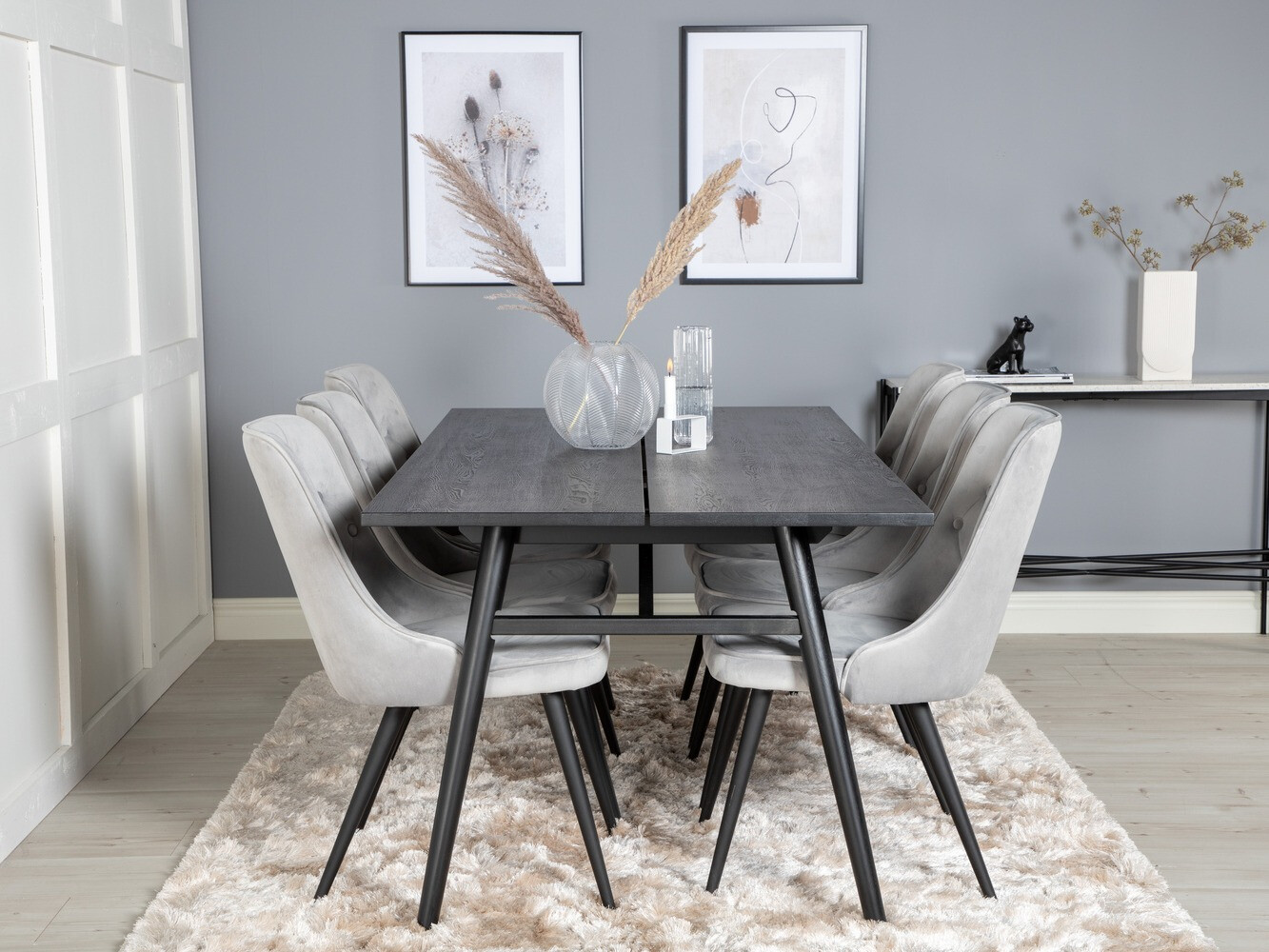 Jedilniški komplet Dallas 1780 (Črna + Svetlo siva)