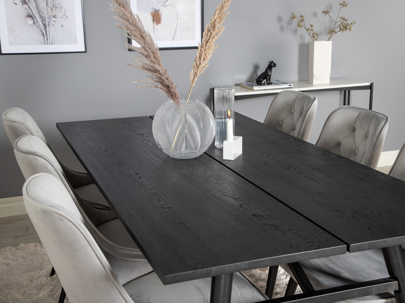 Jedilniški komplet Dallas 1780 (Črna + Svetlo siva)