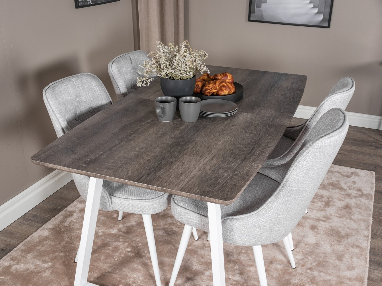 Jedilniški komplet Dallas 1805 (Bela + Svetlo siva)