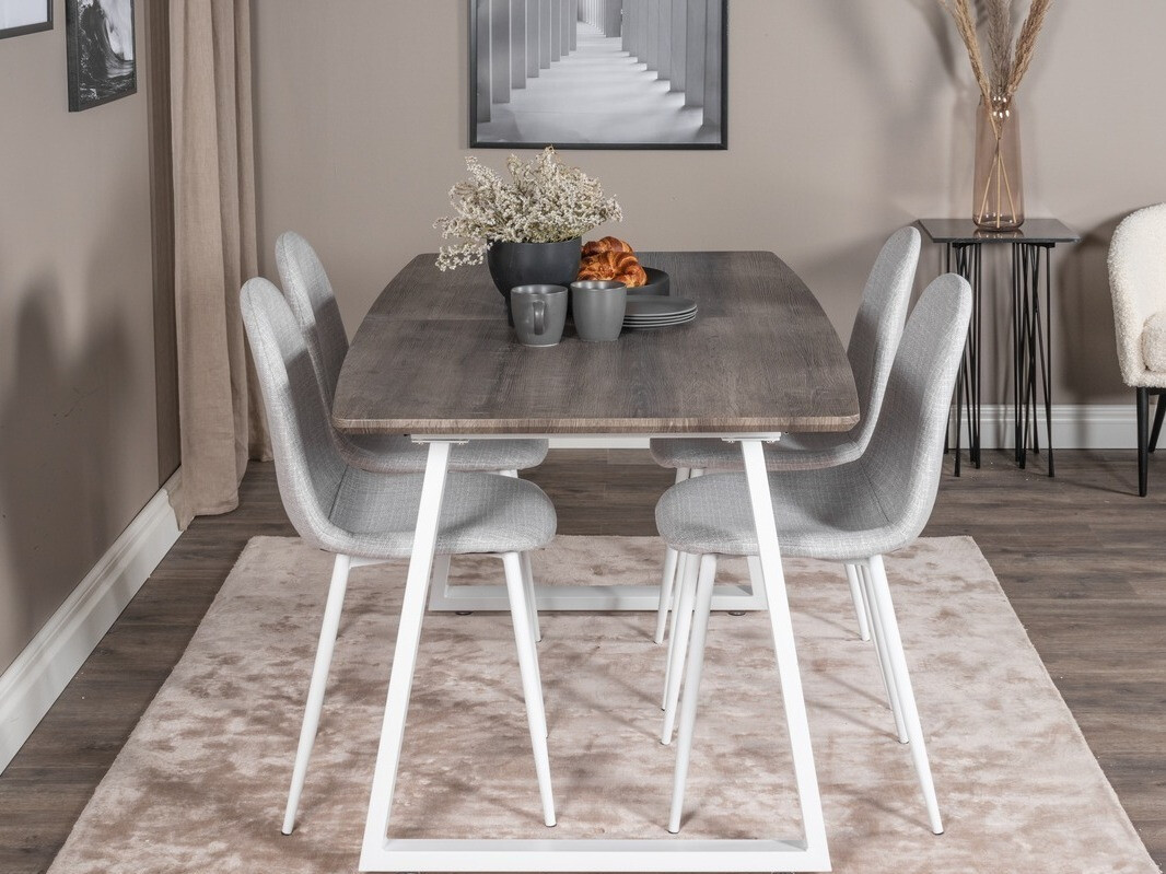 Jedilniški komplet Dallas 1979 (Bela + Svetlo siva)