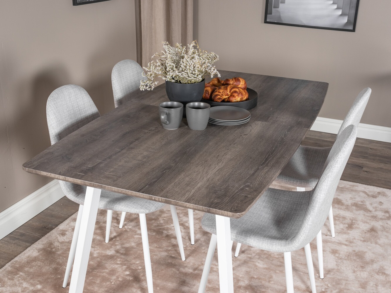 Jedilniški komplet Dallas 1979 (Bela + Svetlo siva)