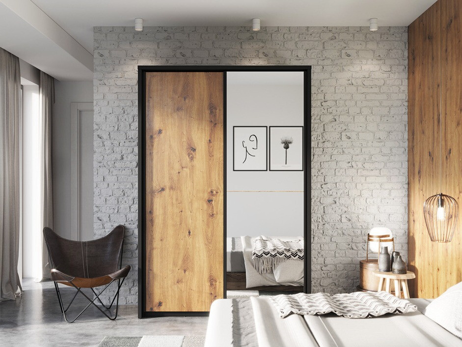 Garderobna omara Fresno 122 (Artisan hrast + Črna)