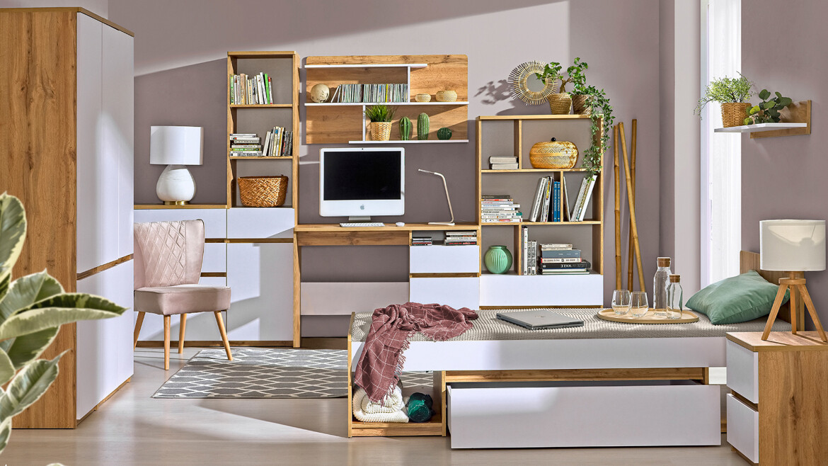 Nočna omarica Evaropha 109 (Wotan hrast + Bela)