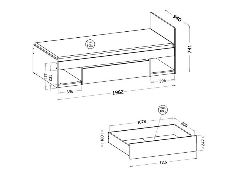 Postelja Evaropha 108 (Wotan hrast + Bela)