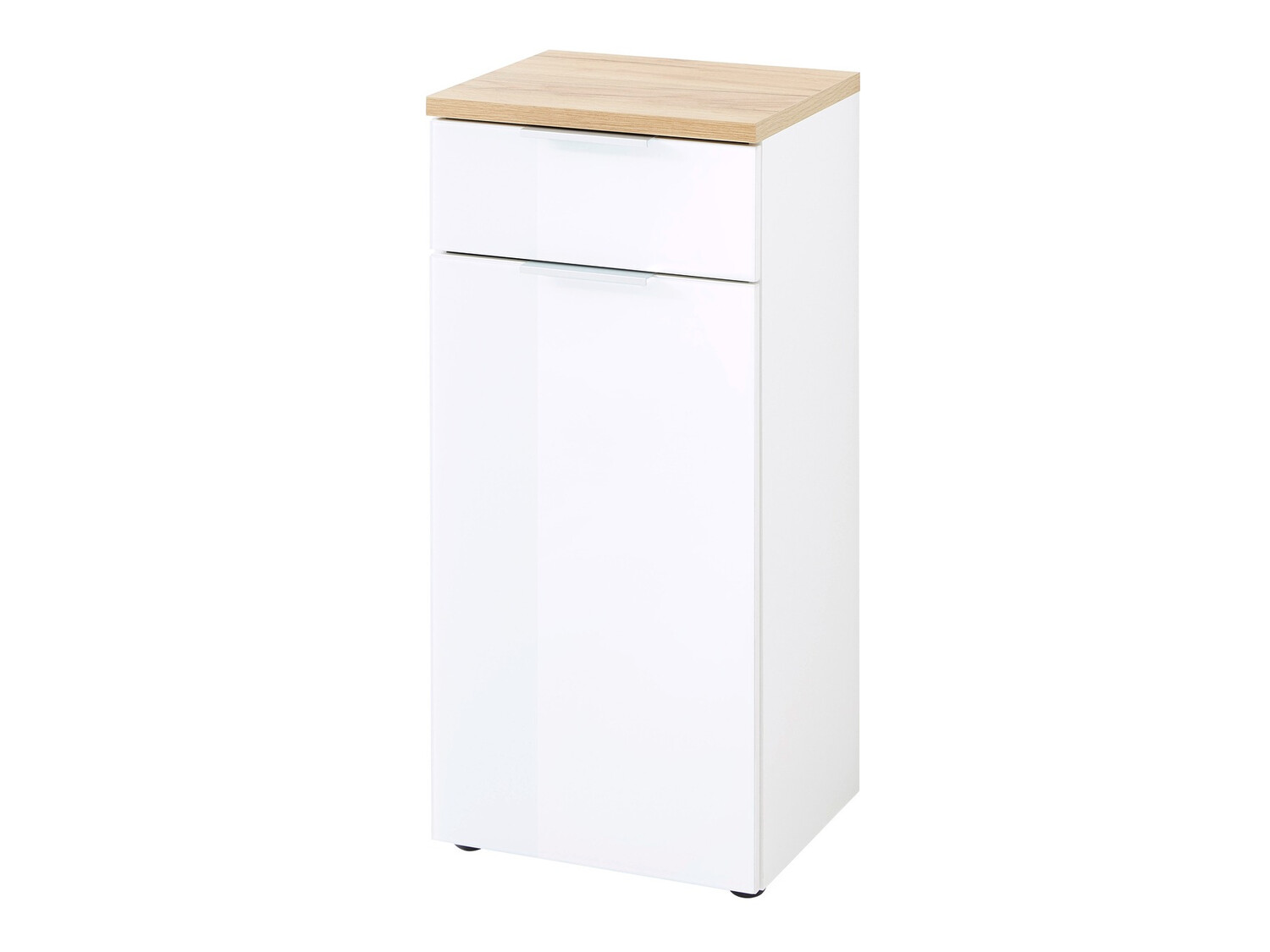 Prostostoječa Kopalniška omarica Levciro 101 (Sijaj bela + Navarra hrast)