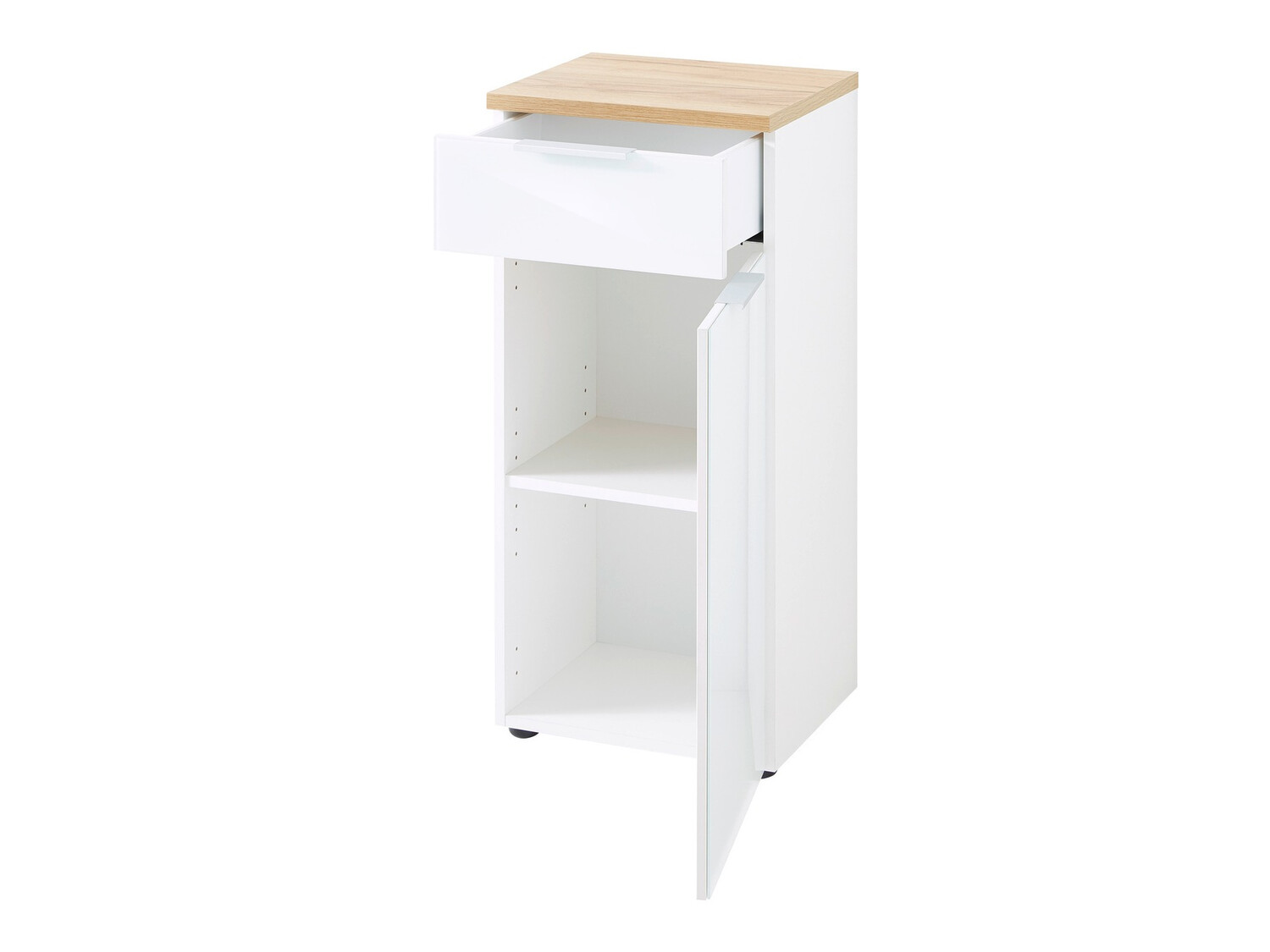 Prostostoječa Kopalniška omarica Levciro 101 (Sijaj bela + Navarra hrast)