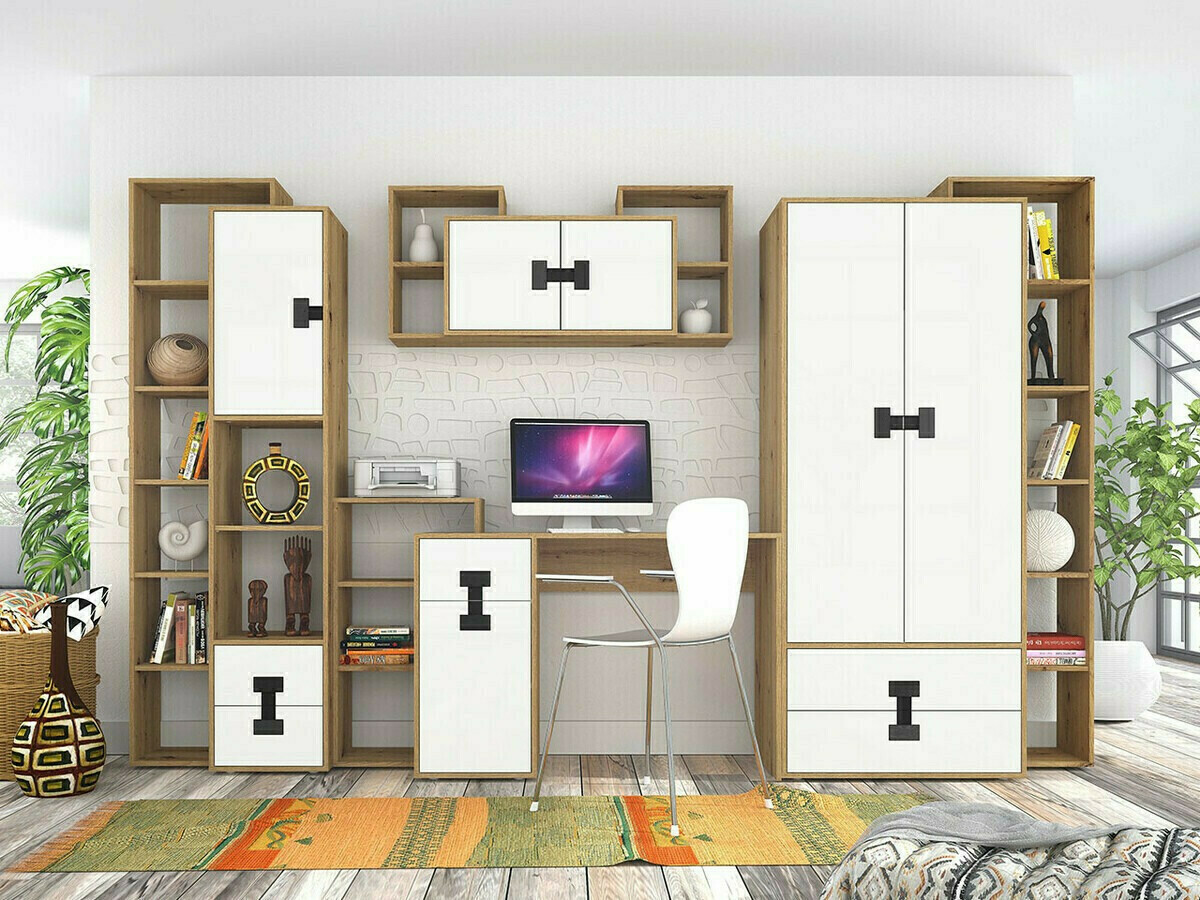 Garderobna omara Florevi 113 (Mat bela + Artisan hrast)