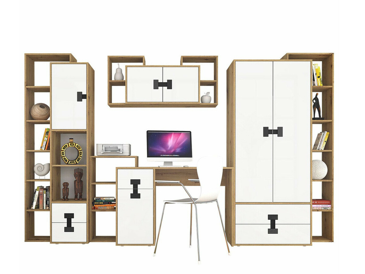 Komplet za domačo pisarno Florevi 104 (Mat bela + Artisan hrast)