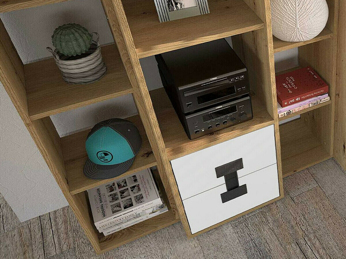 Komplet za domačo pisarno Florevi 104 (Mat bela + Artisan hrast)