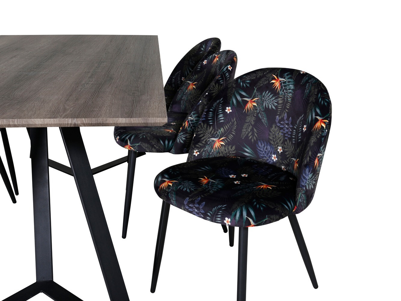 Jedilniški komplet Dallas 340 (Cvetlični vzorec + Črna)