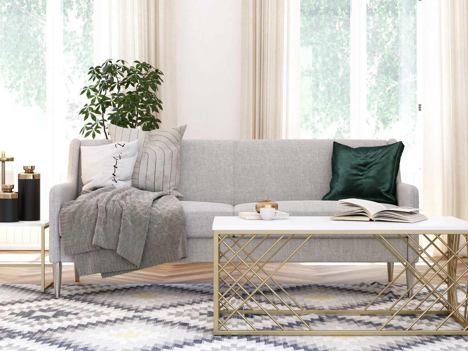 Kavč CosmoLiving by Cosmopolitan 124 (Svetlo siva + Srebrna)