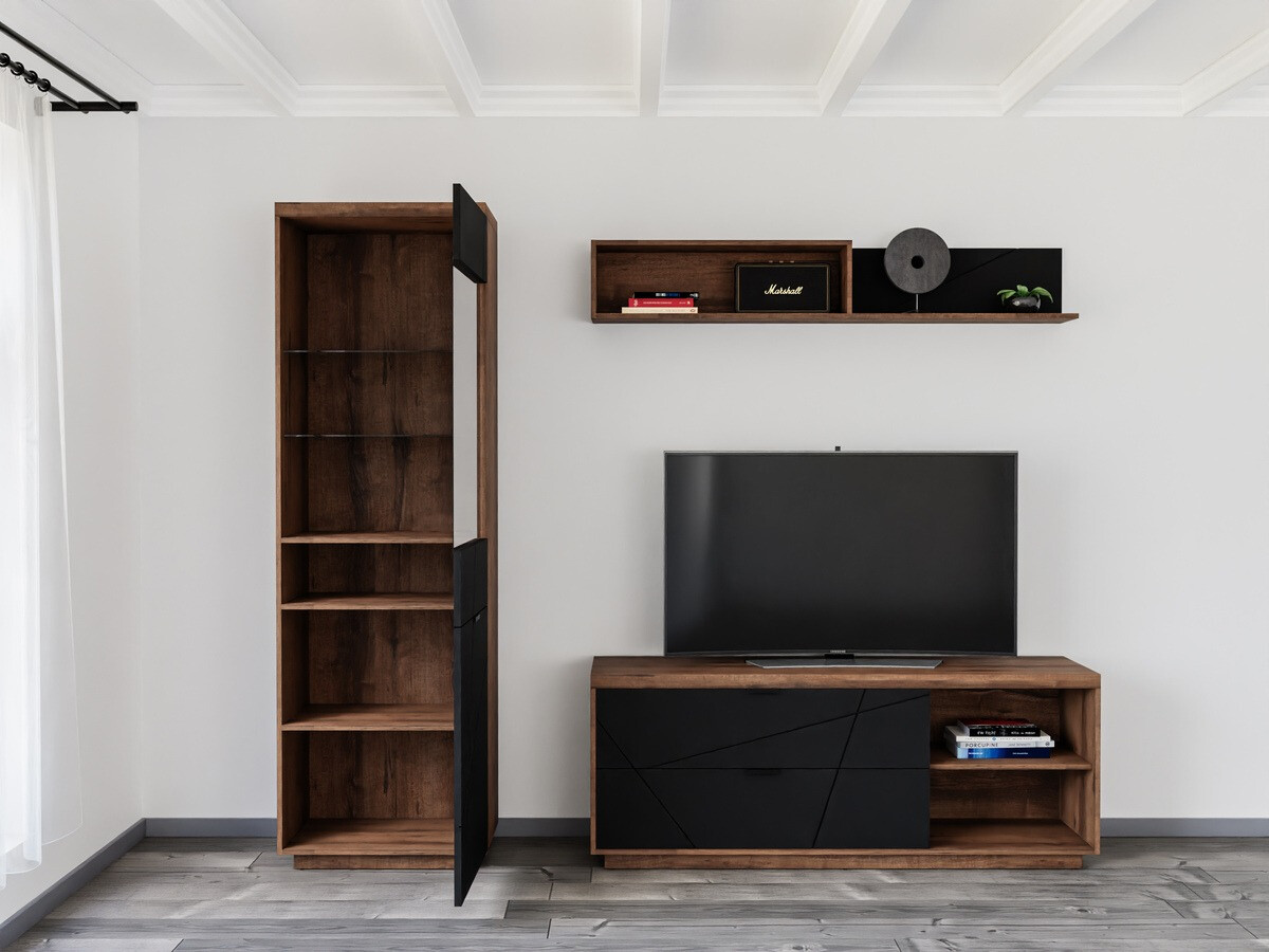 Komplet za dnevno sobo Fivale 113 (Temni delano hrast + Mat črna)