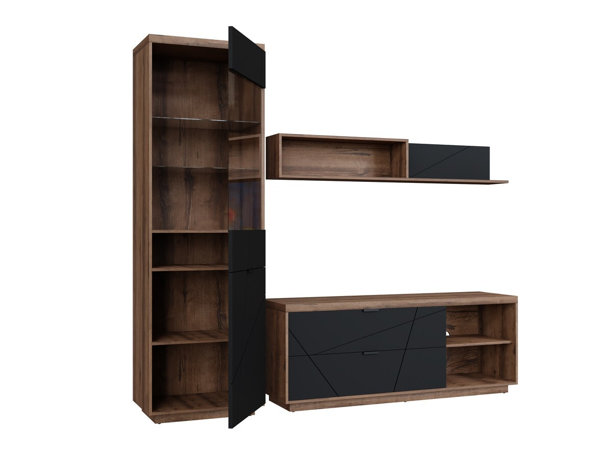 Komplet za dnevno sobo Fivale 113 (Temni delano hrast + Mat črna)