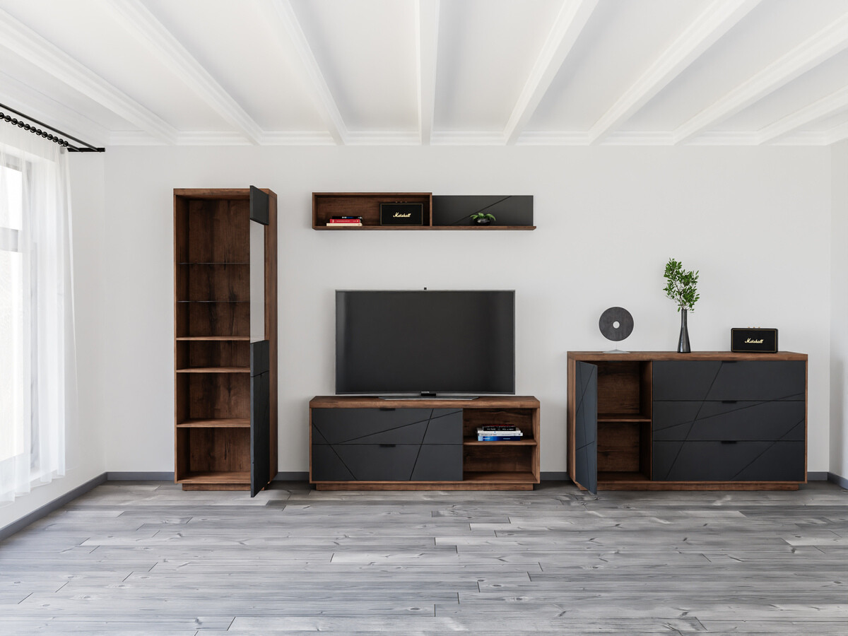 Komplet za dnevno sobo Fivale 114 (Temni delano hrast + Mat črna)