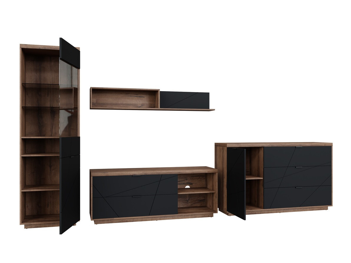 Komplet za dnevno sobo Fivale 114 (Temni delano hrast + Mat črna)
