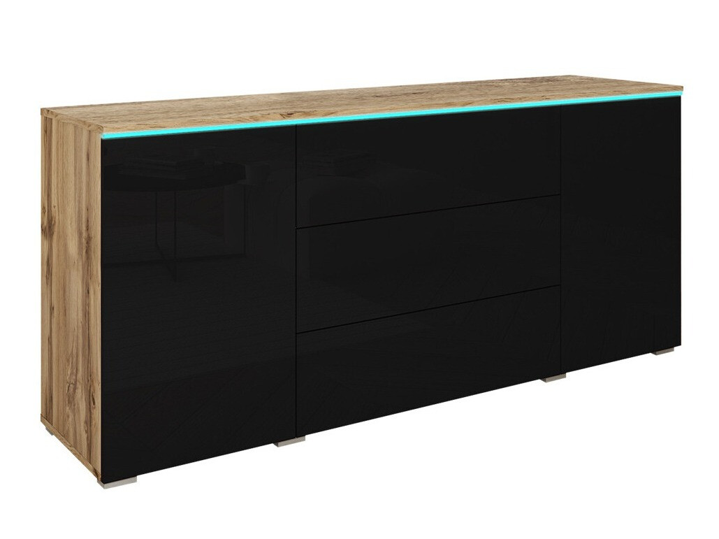Komoda Sarasota 142 (Wotan hrast + Sijaj črna)