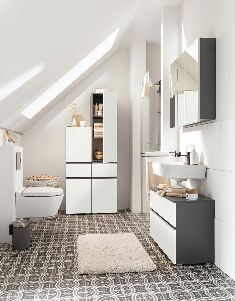 Prostostoječa kopalniška omarica za umivalnik Soncamu 109 (Bela + Antracit)