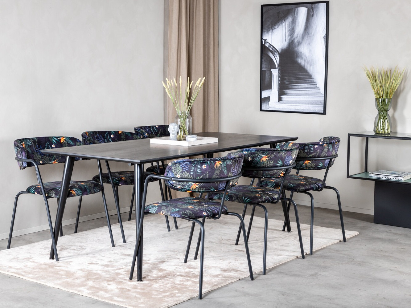 Jedilniški komplet Dallas 2580 (Cvetlični vzorec + Črna)