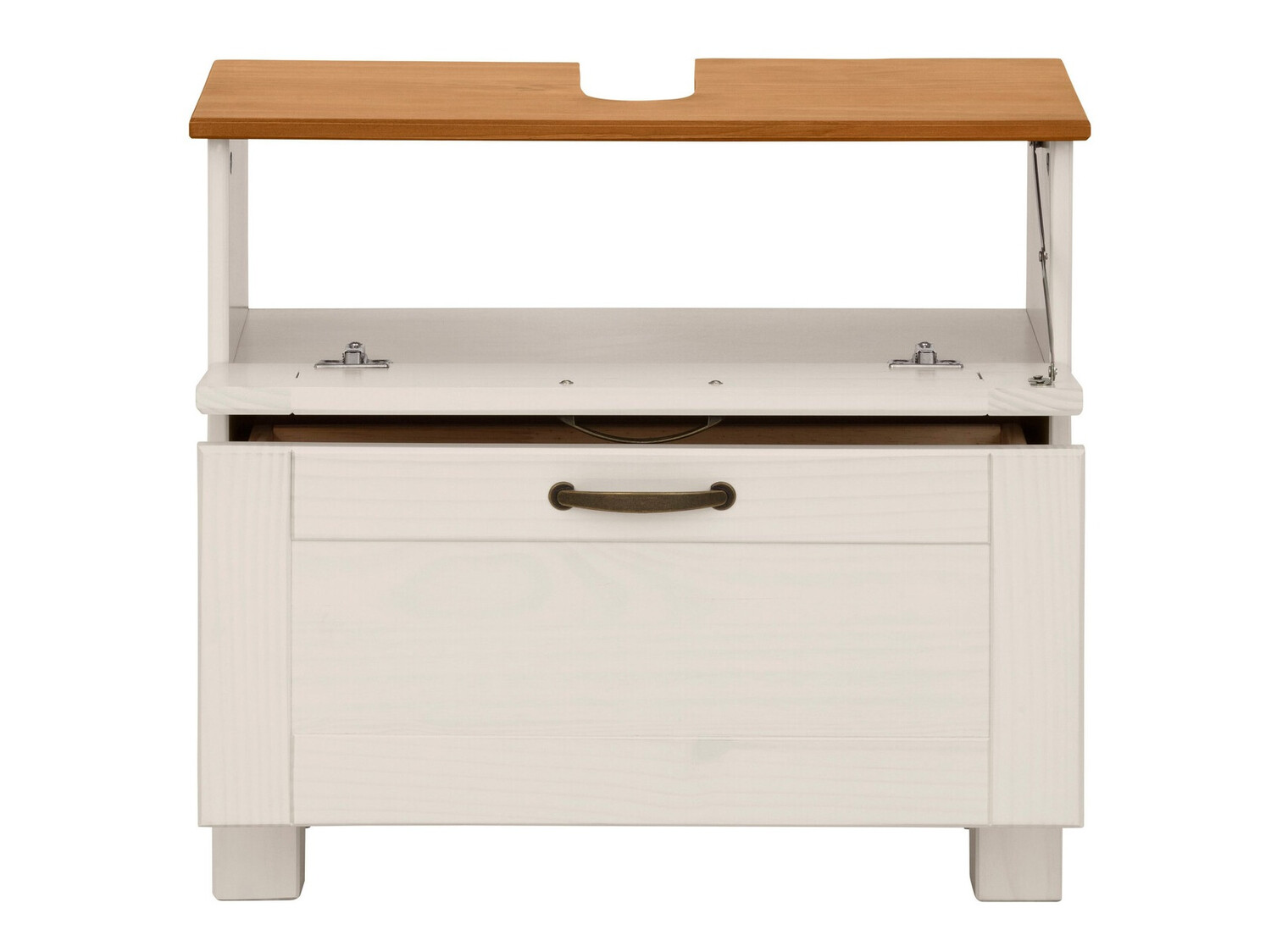 Prostostoječa kopalniška omarica za umivalnik Ophlevu 102 (Bela + Medeni hrast)