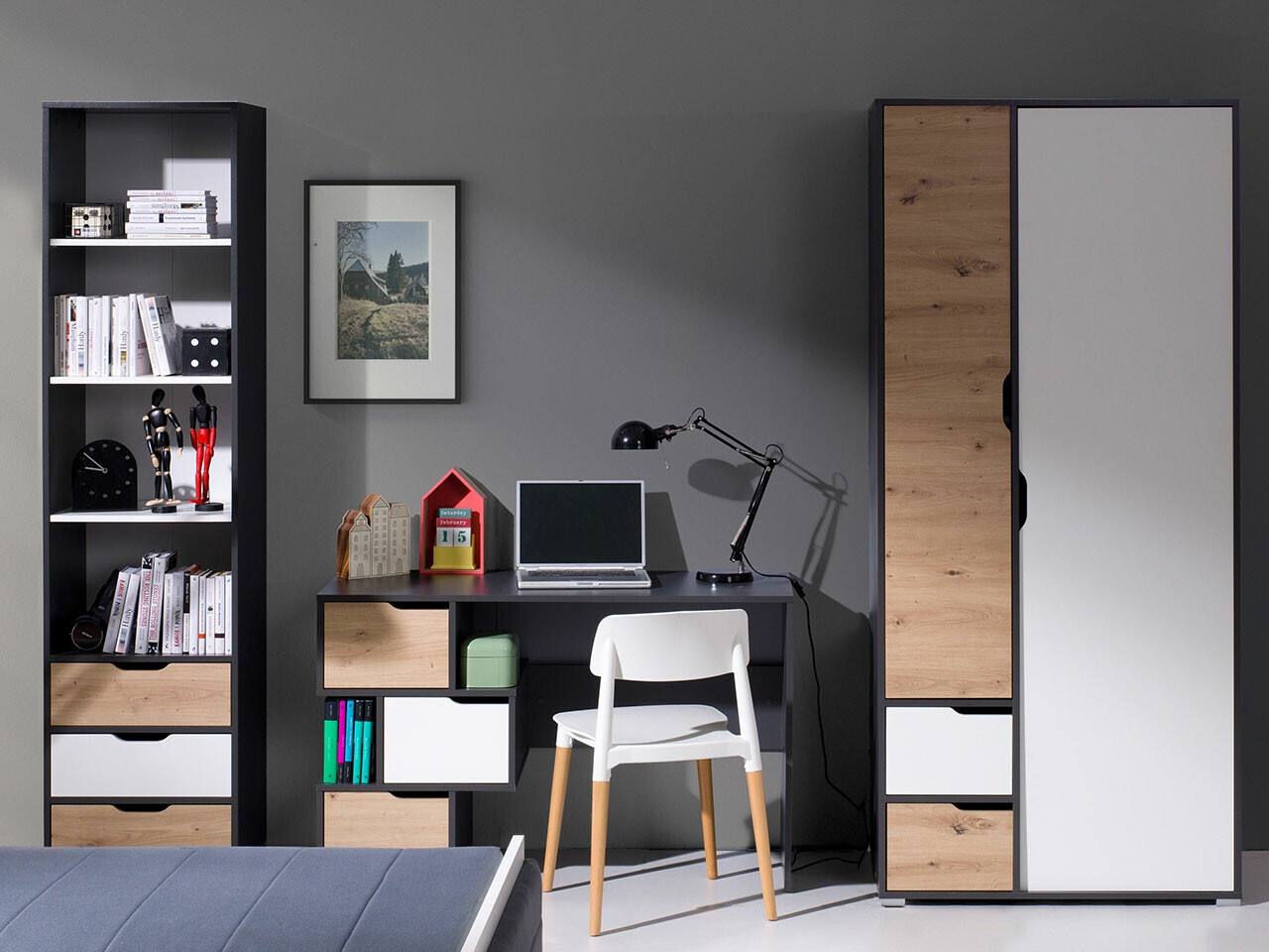 Pohištveni komplet Providence H118 (Bela + Grafit + Artisan hrast)