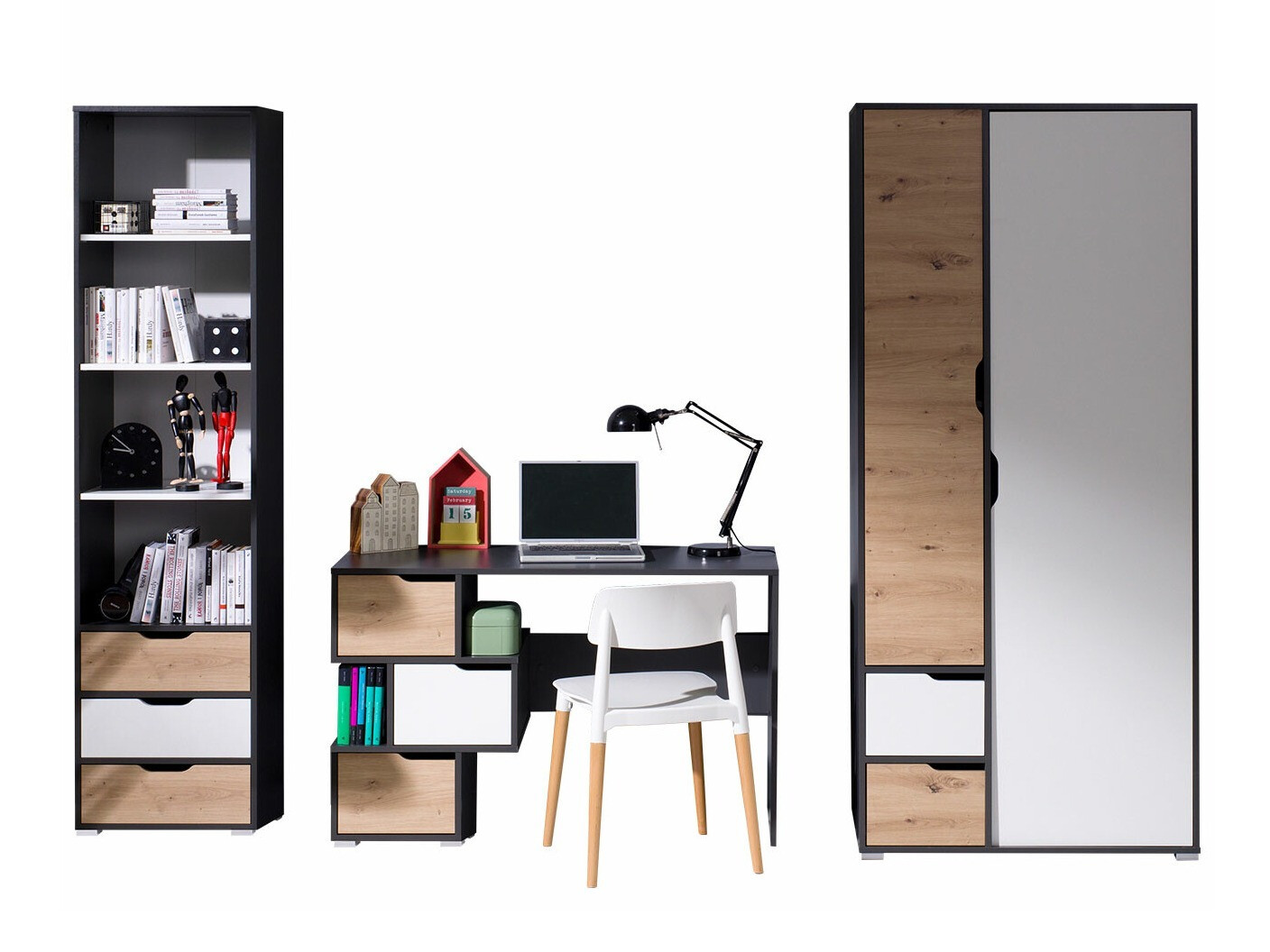 Pohištveni komplet Providence H118 (Bela + Grafit + Artisan hrast)