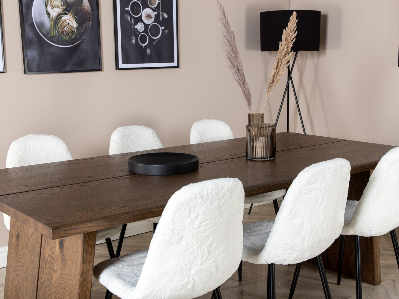 Jedilniški komplet Dallas 1841 (Temen hrast + Bela + Črna)