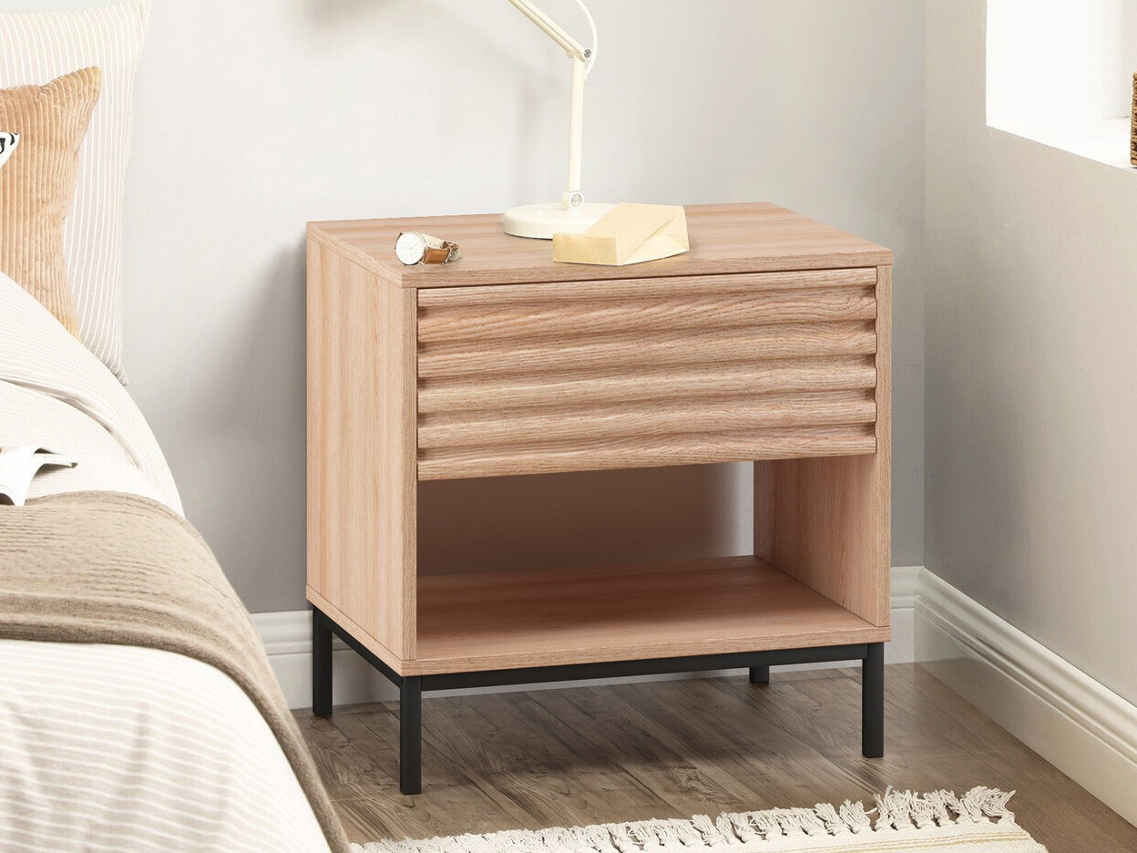 Nočna omarica Denton 845 (Črna + Hrast)