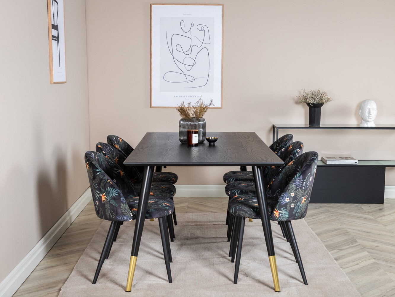 Jedilniški komplet Dallas 1876 (Cvetlični vzorec + Črna)