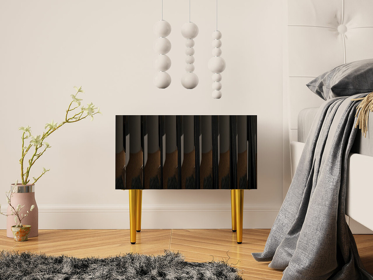 Nočna omarica Merced 135 (Sijaj črna + Črna)