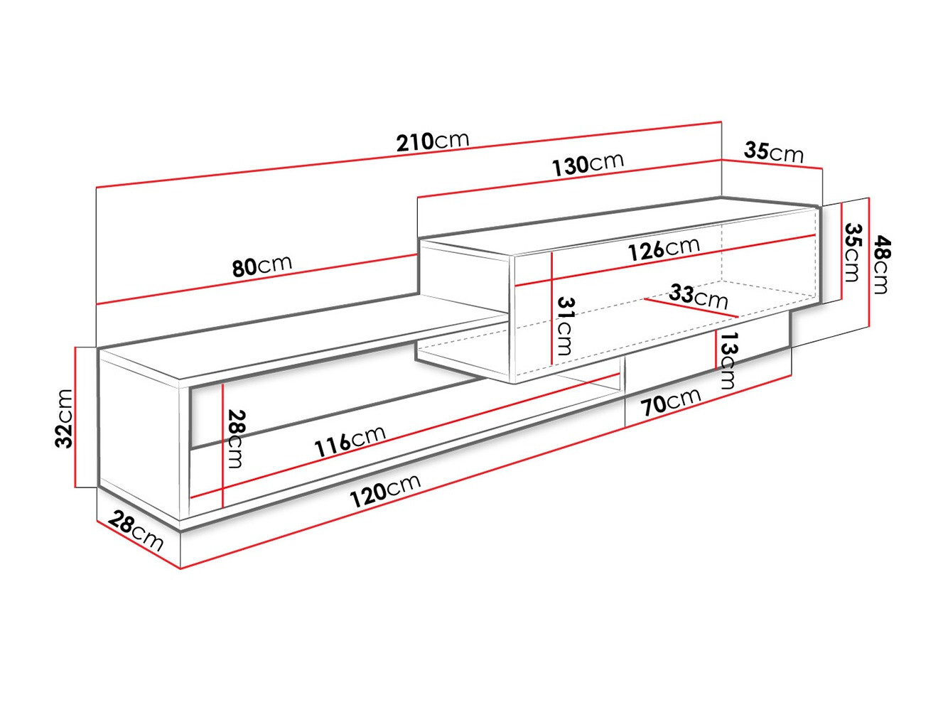 TV-omarica Pinos (Črna + Wotan hrast)