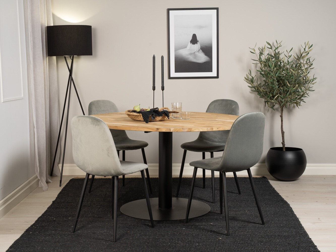 Jedilniški komplet Dallas 1738 (Črna + Svetlo siva)