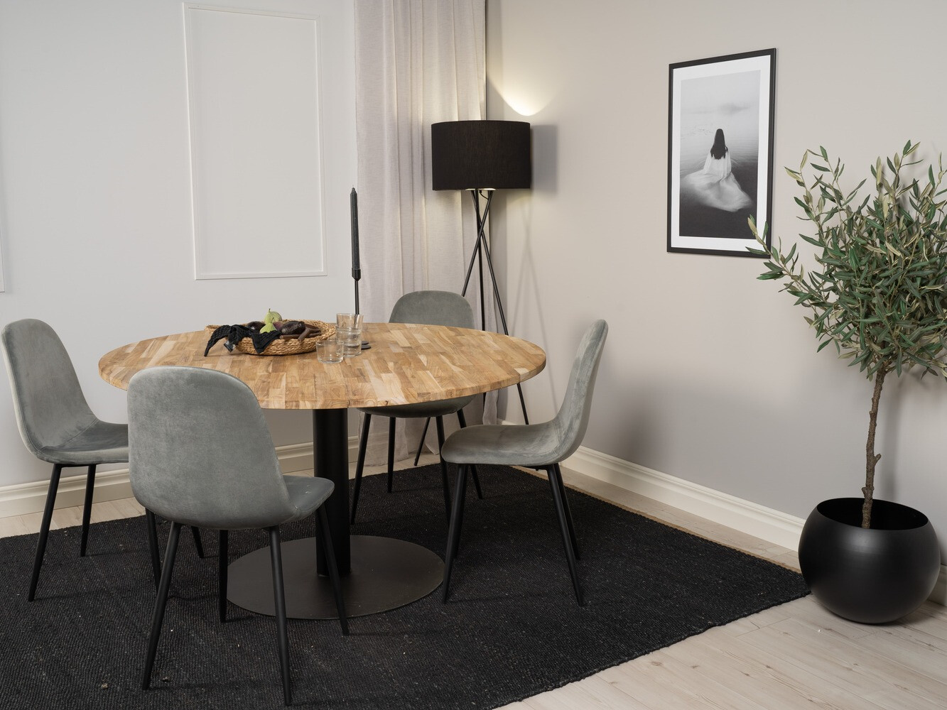 Jedilniški komplet Dallas 1738 (Črna + Svetlo siva)