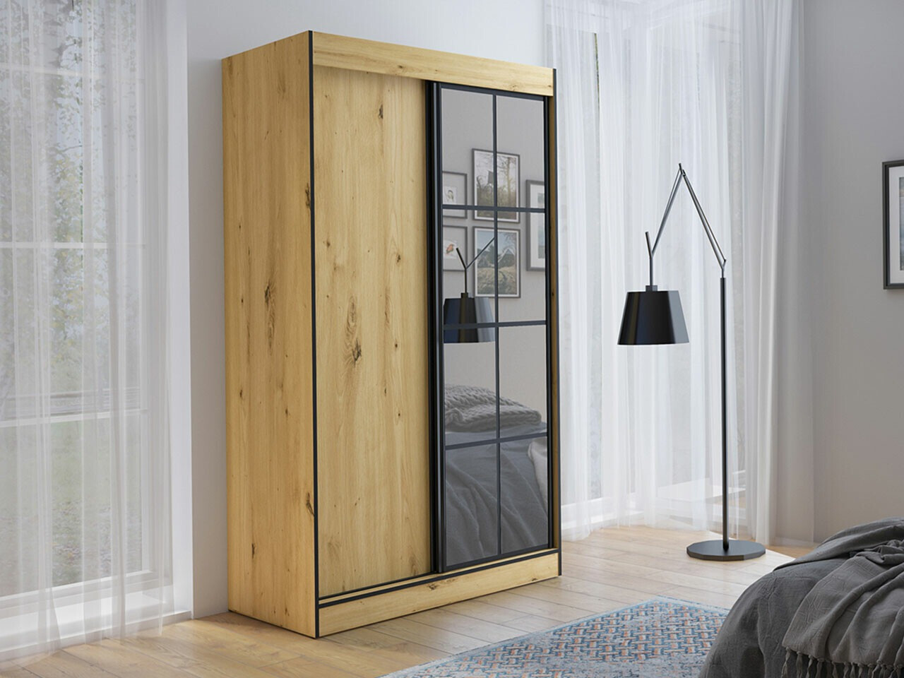 Garderobna omara Toledo 118 (Artisan hrast + Črna)