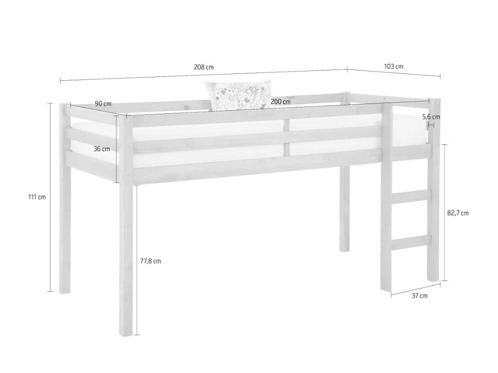 Visoka postelja Ruvfiva 101 (Siva)