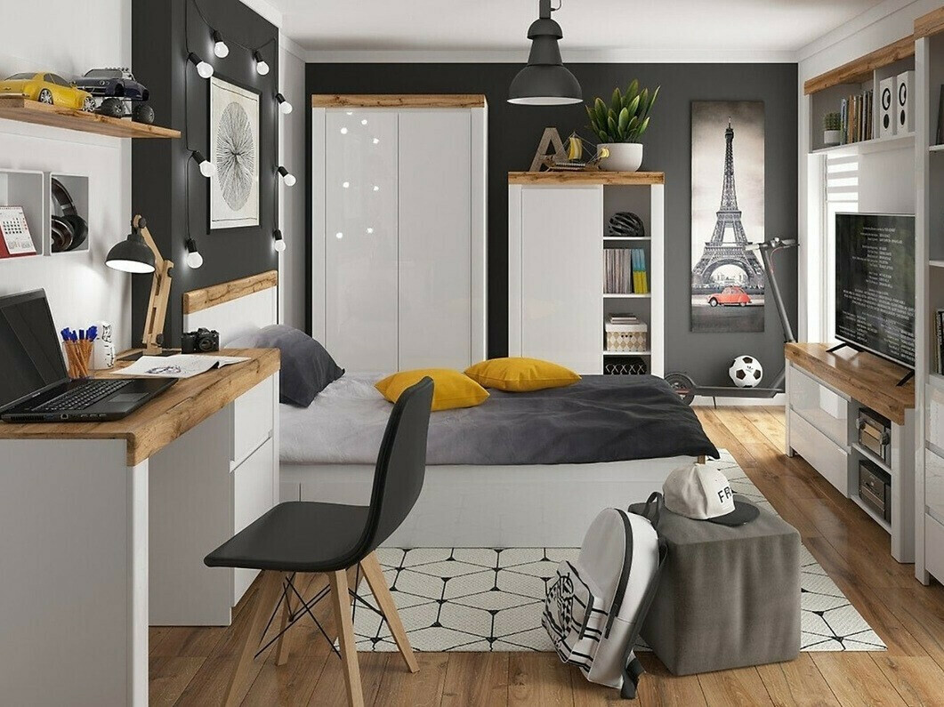 Garderobna omara Sonsoru 110 (Bela + Sijaj bela + Wotan hrast)