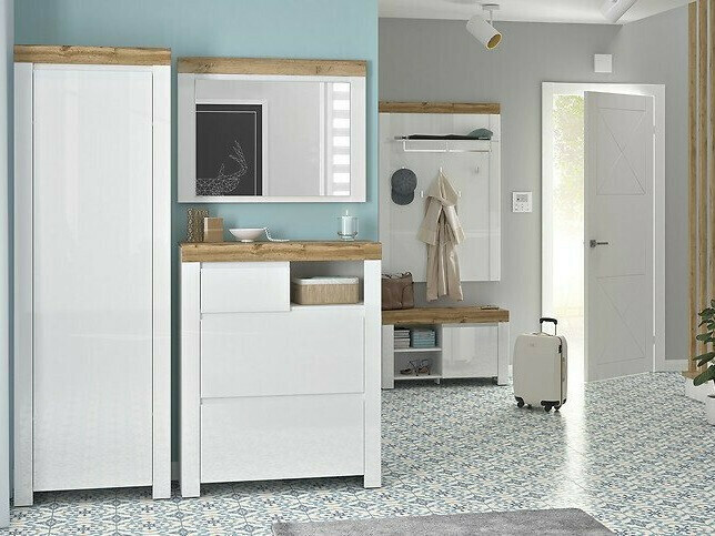 Garderobna omara Sonsoru 117 (Bela + Sijaj bela + Wotan hrast)