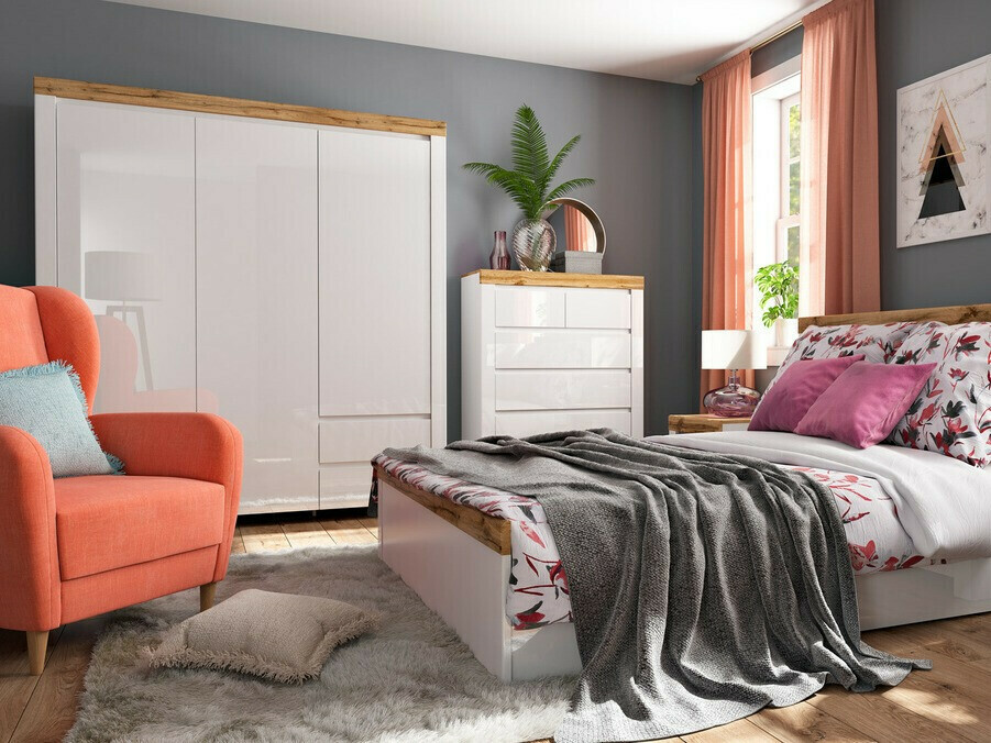 Garderobna omara Sonsoru 120 (Bela + Sijaj bela + Wotan hrast)