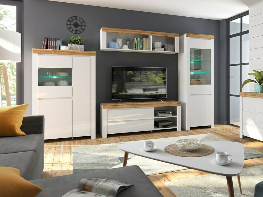 Stenska polica Sonsoru 109 (Bela + Sijaj bela + Wotan hrast)