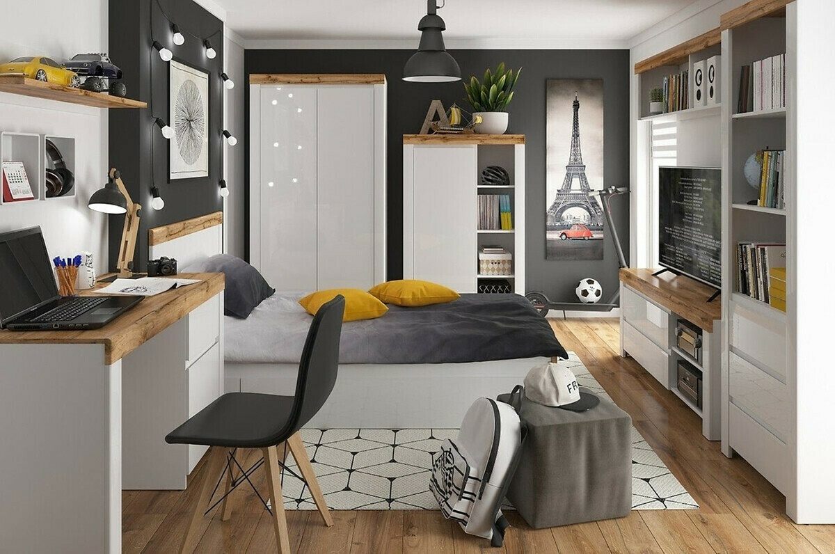 Stenska polica Sonsoru 109 (Bela + Sijaj bela + Wotan hrast)