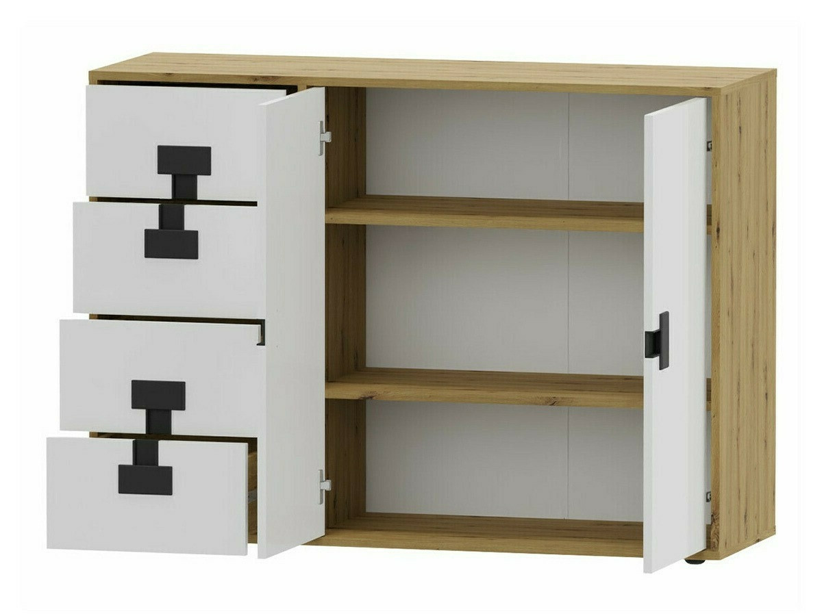 Komoda Florevi 102 (Sijaj bela + Artisan hrast)