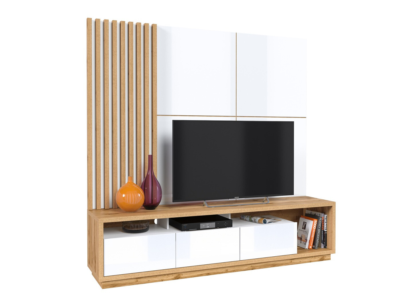 Komplet za dnevno sobo Austin 360 (Wotan hrast + Bela + Sijaj bela)