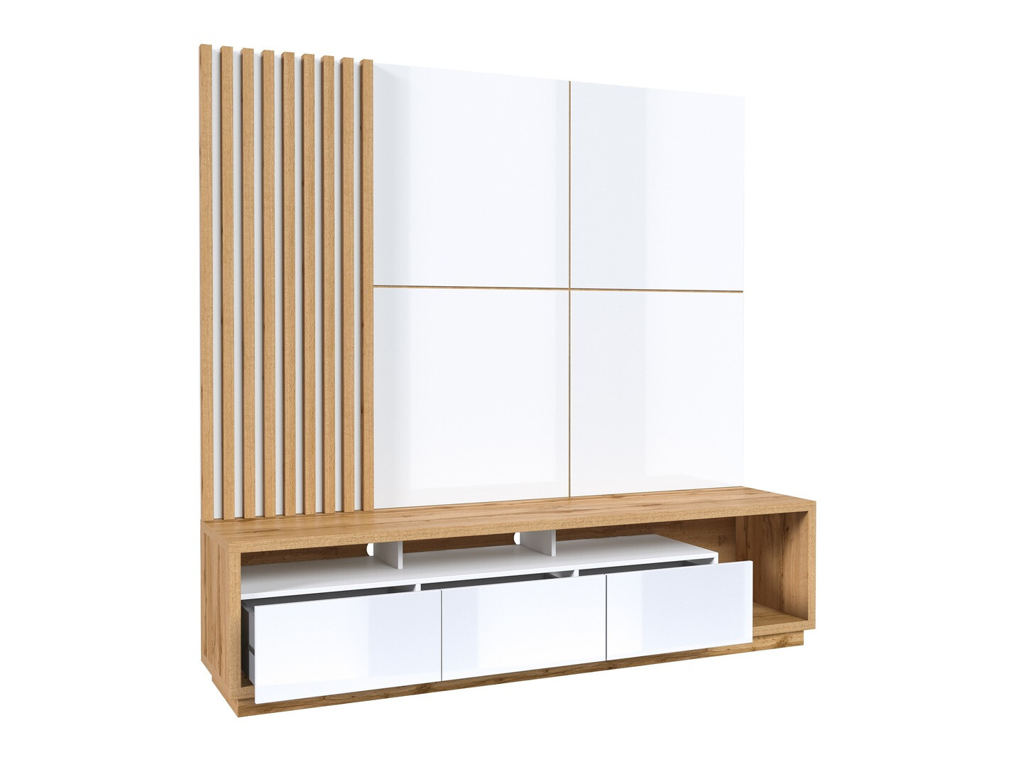 Komplet za dnevno sobo Austin 360 (Wotan hrast + Bela + Sijaj bela)